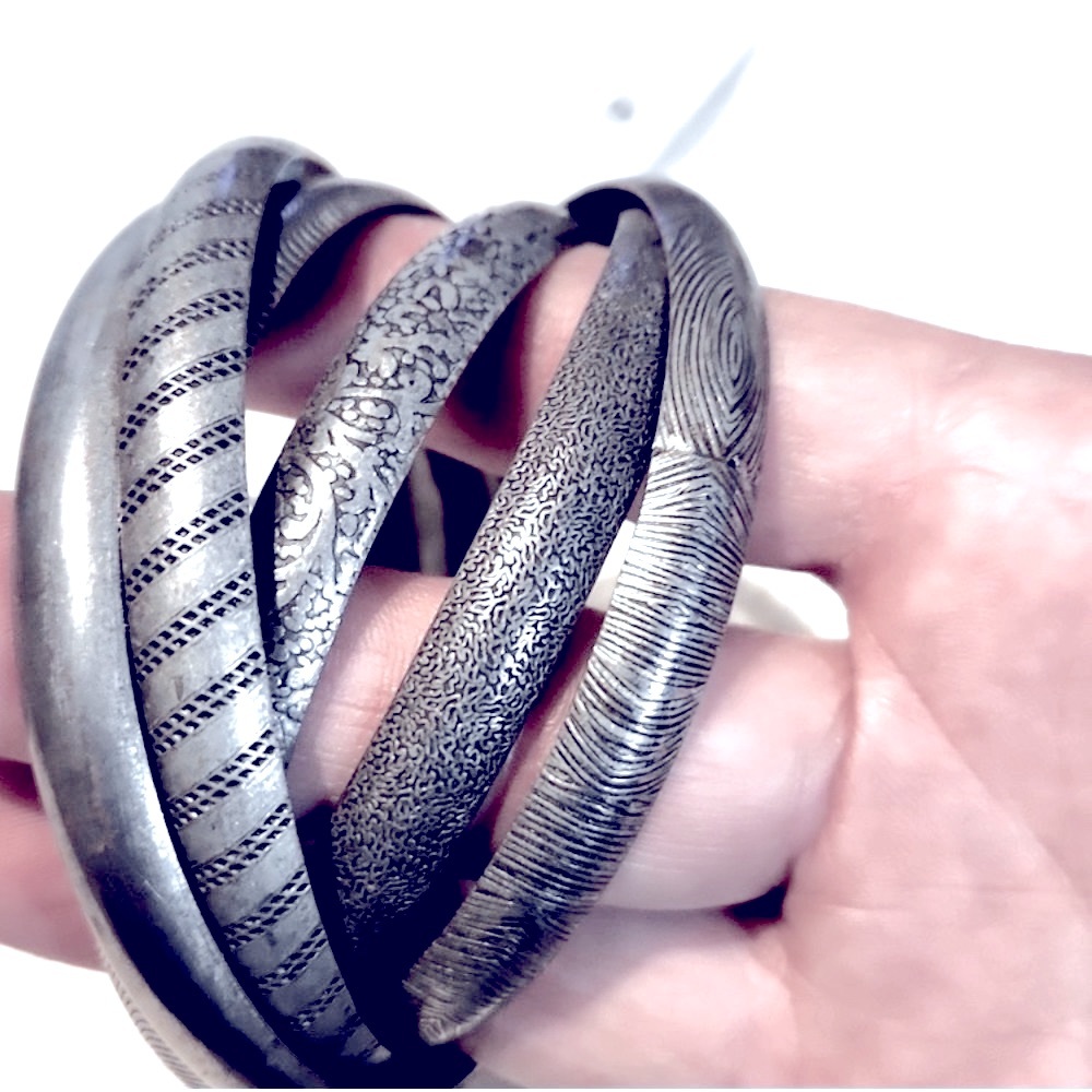 Silver Boho Bangles Bracelets Set - image 1